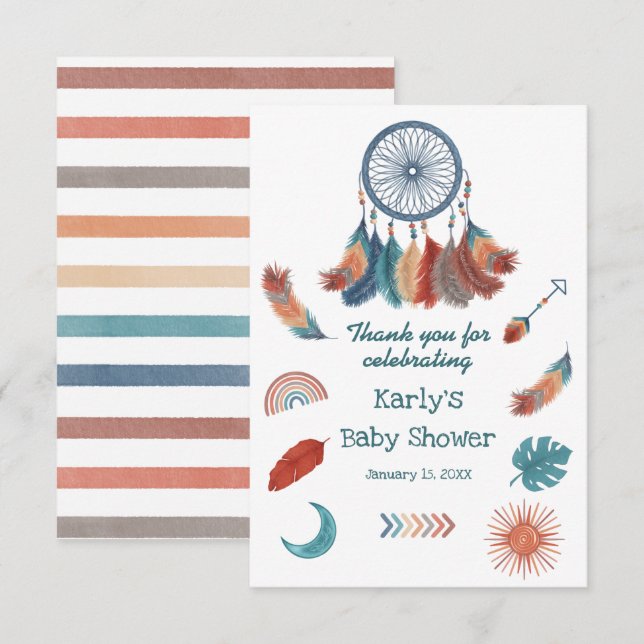 Carte De Remerciements Baby shower Boho Retro Dreamcatcher (Devant / Derrière)