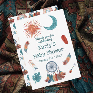 Carte De Remerciements Baby shower Boho Retro Sun Moon