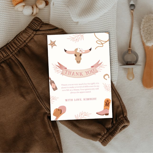 Carte De Remerciements Baby shower Boho Wild West Cowgirl neutre pour le  (Gender Neutral Boho Wild West Cowgirl Baby Shower Thank You Card)