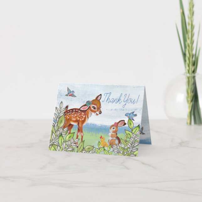 Carte De Remerciements Baby shower Bois Animaux Cerfs Lapin Canard Cute (Devant)