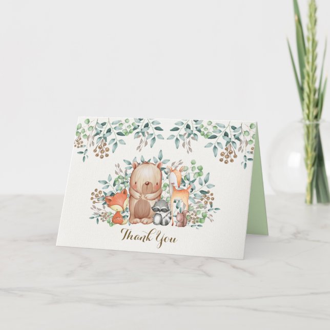 Carte De Remerciements Baby shower boisé mignon / 1er anniversaire (Devant)