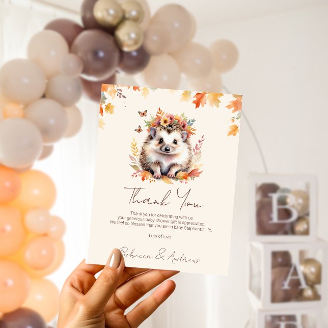 Carte De Remerciements Baby shower boisé mignon de Hérisson Automne (Créateur téléchargé)