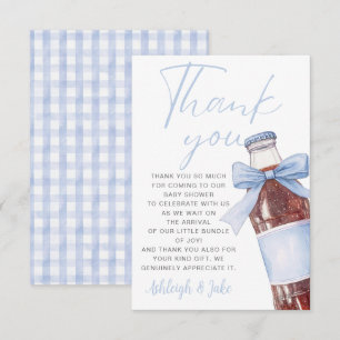 Carte De Remerciements Baby Shower Bouteille de Soda Ruban Bleu