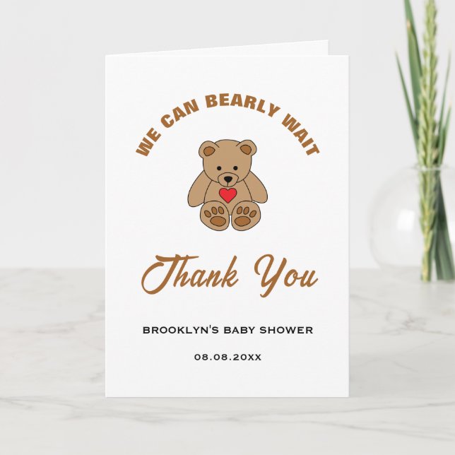 Carte De Remerciements Baby shower Brown Ours En Teddy Nous Pouvons Atten (Devant)