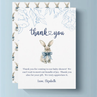 Carte De Remerciements Baby shower Bunny bleu