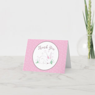 Carte De Remerciements Baby shower Bunny rose Bois Aquarelle