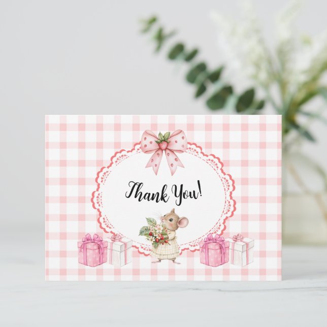 Carte De Remerciements Baby shower-Carte de remerciements de souris rose  (Debout devant)