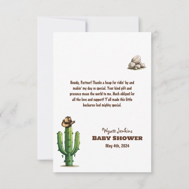 Carte De Remerciements Baby shower Casquette Cowboy (Dos)