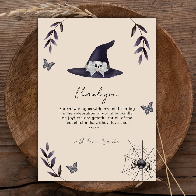 Carte De Remerciements Baby shower Casquette Neutral Boho Little Boo Witc (Neutral Boho Little Boo Witch Hat Baby Shower Thank You Card)