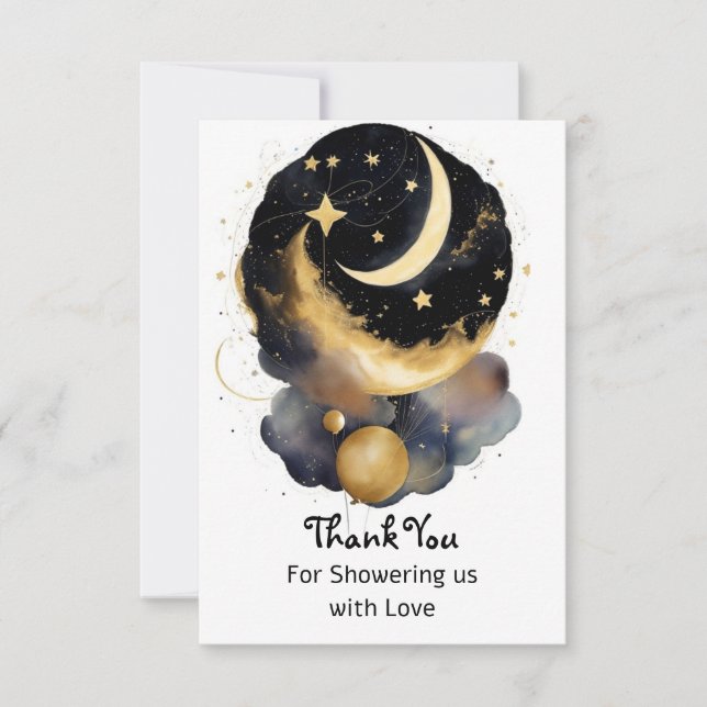Carte De Remerciements Baby shower céleste magique Lune Étoiles Thème (Devant)