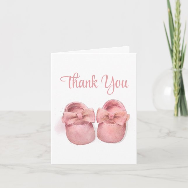 Carte De Remerciements Baby shower Chaussures Aquarelle Rose (Devant)