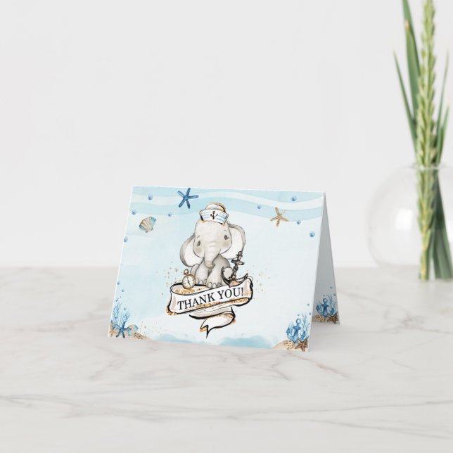 Carte De Remerciements Baby shower chic éléphant bleu marine (Devant)