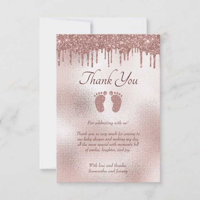 Carte De Remerciements Baby shower Chic Parties scintillant rose (Devant)