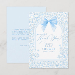 Carte De Remerciements Baby shower chinoiserie florale française à ruban 