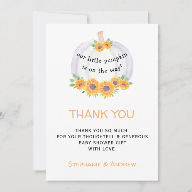 Carte de remerciements Baby shower citrouille (Devant)