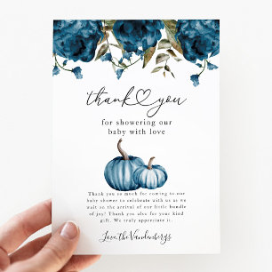 Carte De Remerciements Baby shower citrouille à fleurs bleues