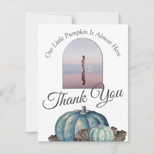 Carte De Remerciements Baby shower citrouille Aquarelle Bleu Blanc