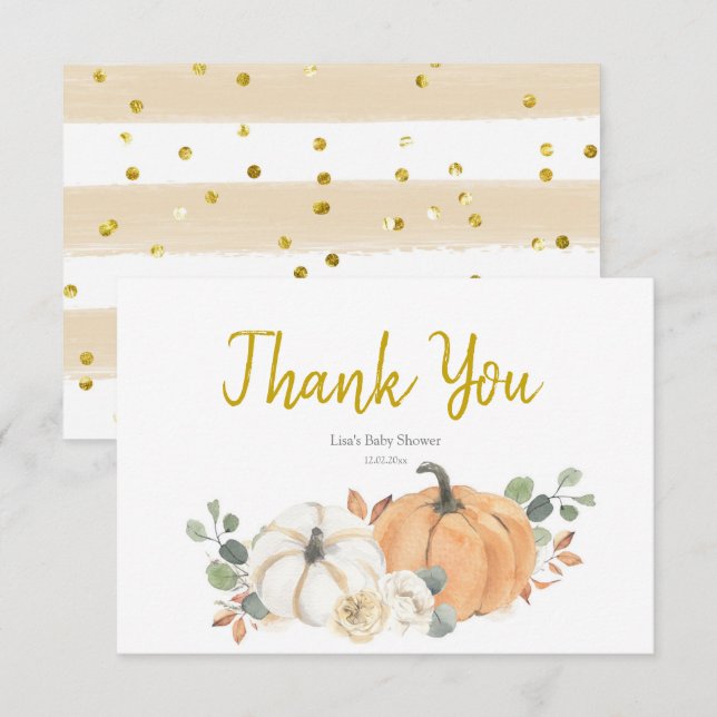 Carte de remerciements Baby shower Citrouille blan (Devant / Derrière)