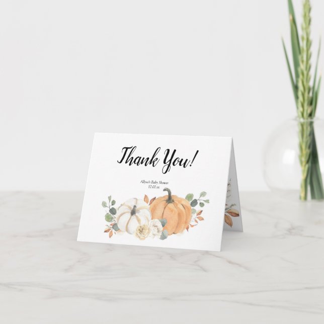 Carte de remerciements Baby shower Citrouille blan (Devant)