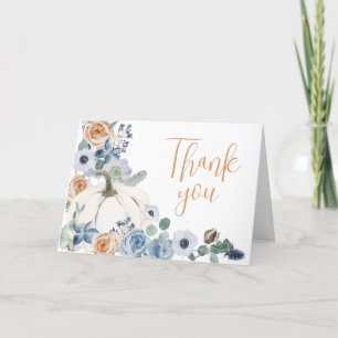 Carte De Remerciements Baby shower Citrouille blanc bleu foncé