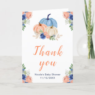 Carte De Remerciements Baby shower Citrouille bleu marine et bleu