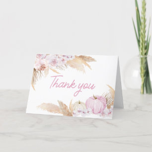 Carte De Remerciements Baby shower Citrouille Boho rose