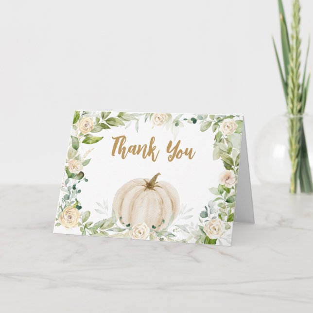 Carte De Remerciements Baby shower Citrouille d'automne verdoyant (Devant)