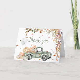 Carte De Remerciements Baby shower Citrouille de camion vert