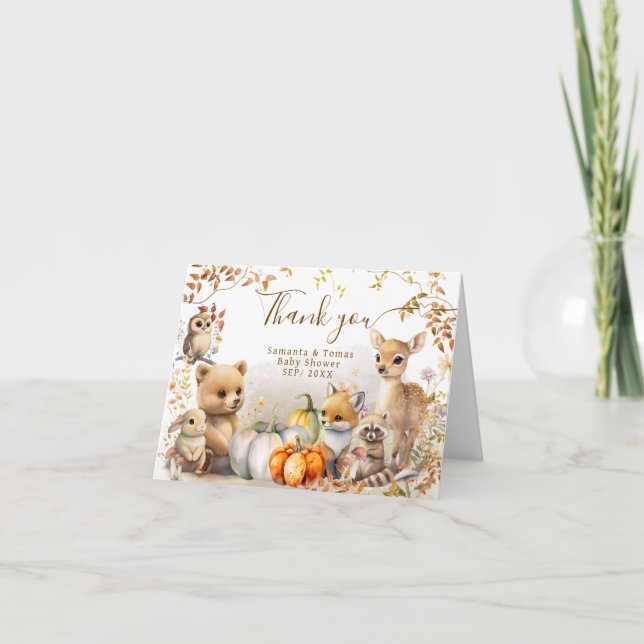 Carte De Remerciements Baby shower Citrouille de Fall Woodland Little (Devant)