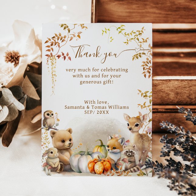Carte De Remerciements Baby shower Citrouille de Fall Woodland Little (Créateur téléchargé)