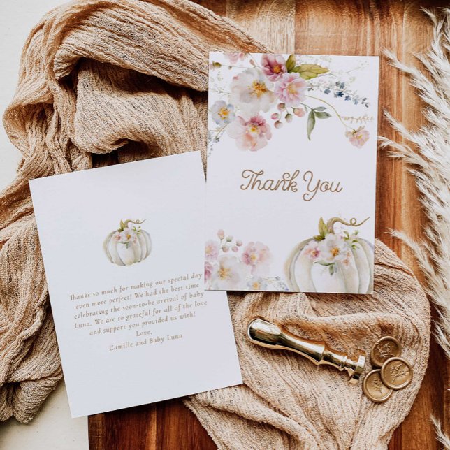 Carte De Remerciements Baby shower Citrouille de fleurs d'automne (Créateur téléchargé)