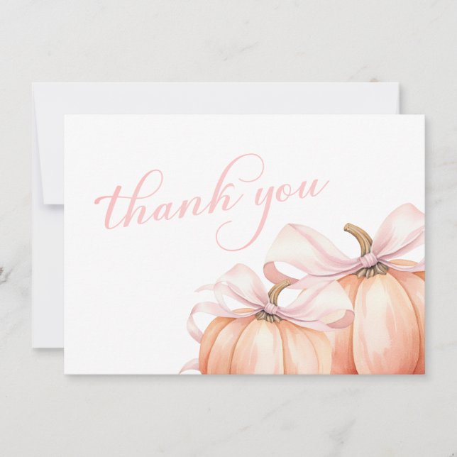 Carte De Remerciements Baby shower Citrouille de la Bow rose Coquette (Devant)