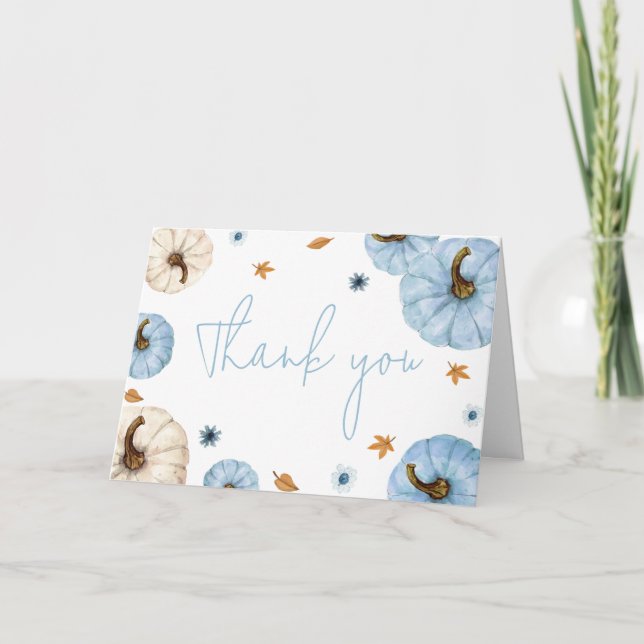 Carte De Remerciements Baby shower Citrouille de la chute bleue (Devant)
