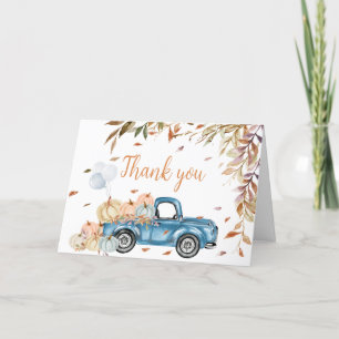 Carte De Remerciements Baby shower Citrouille de la chute du camion bleu