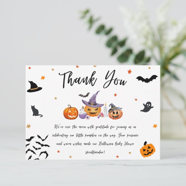 Carte De Remerciements Baby shower Citrouille d'Halloween (Debout devant)