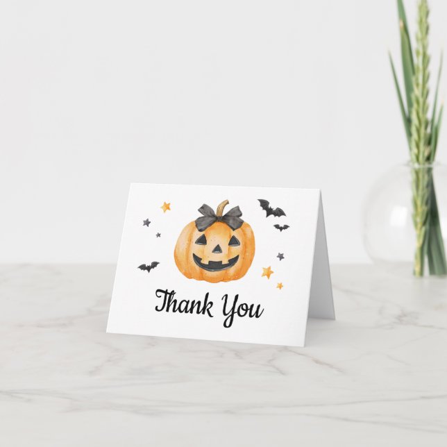 Carte De Remerciements Baby shower Citrouille Éffrayant Little Boo (Devant)