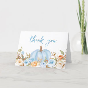 Carte De Remerciements Baby shower Citrouille Floral bleu