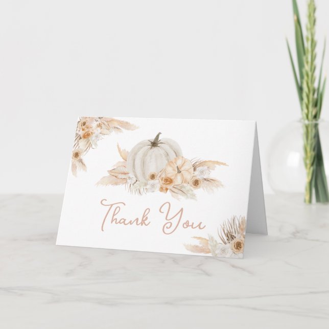 Carte De Remerciements Baby shower Citrouille Neutral Boho (Devant)