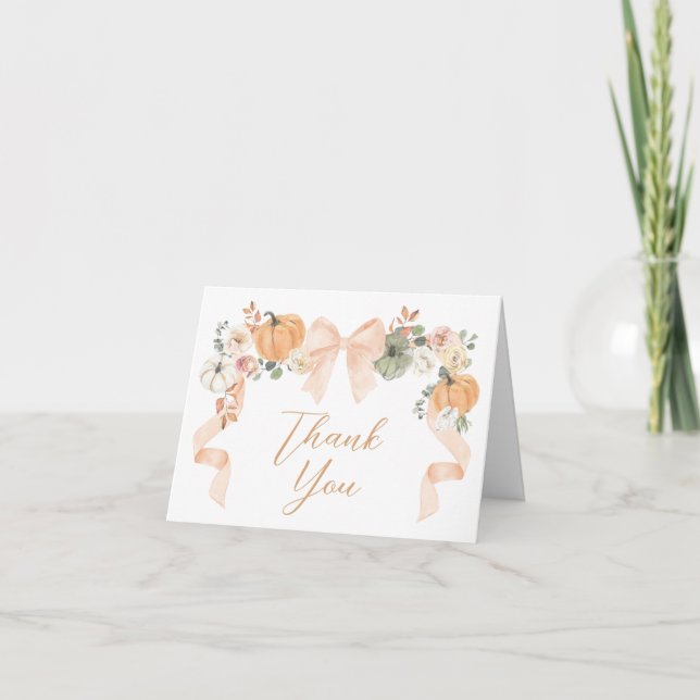 Carte De Remerciements Baby shower Citrouille Orange Bow (Devant)