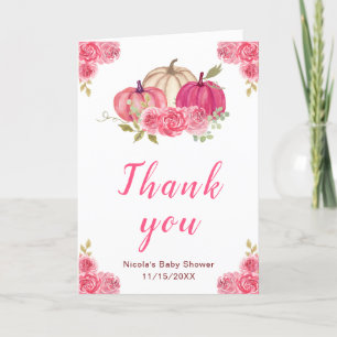 Carte De Remerciements Baby shower Citrouille rose chaud