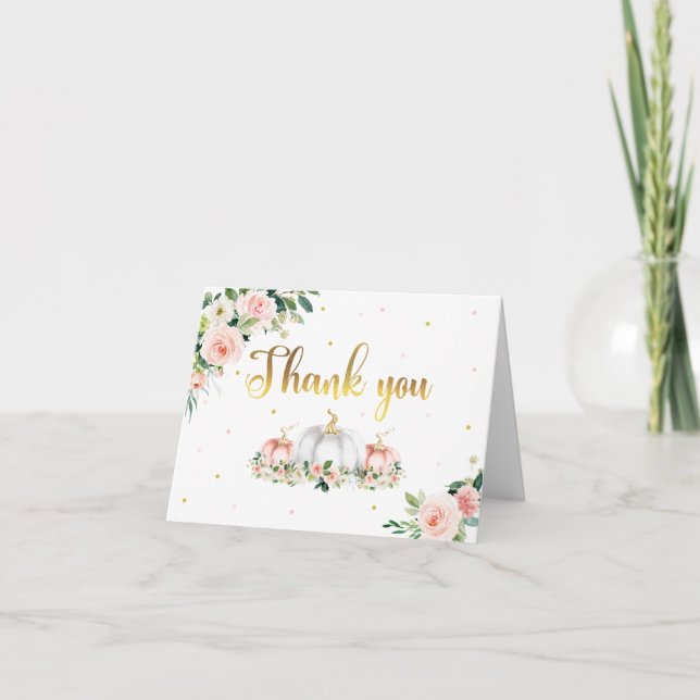 Carte De Remerciements Baby shower citrouille Rose Et Or (Devant)