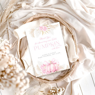 Carte De Remerciements Baby shower Citrouille rose fille Floral Bow