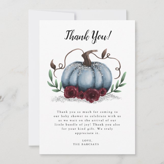 Carte De Remerciements Baby shower Citrouille Russe Blue (Devant)