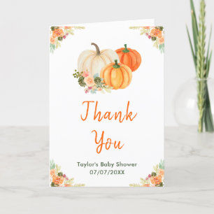 Carte De Remerciements Baby Shower Citrouilles Orange et Vertes