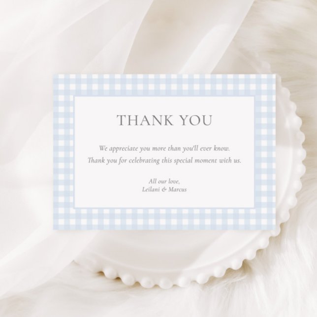 Carte De Remerciements Baby Shower Classique Garçon au Gingham Bleu Clair (Créateur téléchargé)