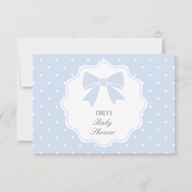 Carte De Remerciements Baby shower classique Pois Dusty Blue Bow Boy (Devant)