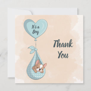 Carte De Remerciements Baby shower Coeur bleu Chien à Chien à Chien à Chi