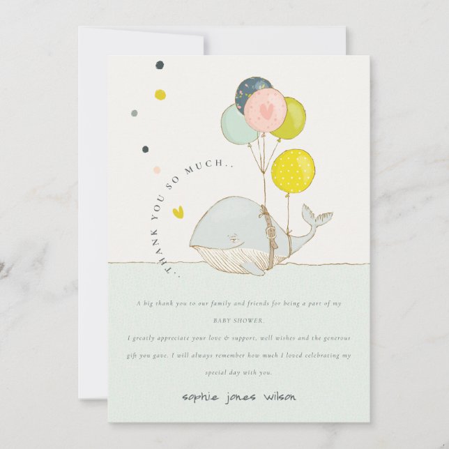 Carte De Remerciements Baby shower coeur de balloon sous-marin mignon (Devant)