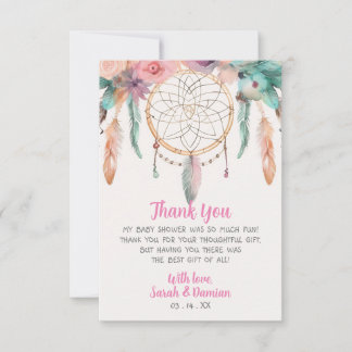 Carte De Remerciements Baby shower coloré Boho Watercolor Dreamcatcher