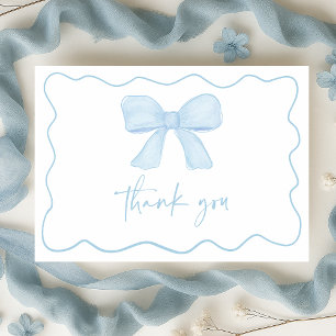 Carte De Remerciements Baby shower Coquette Blue Boy Bow